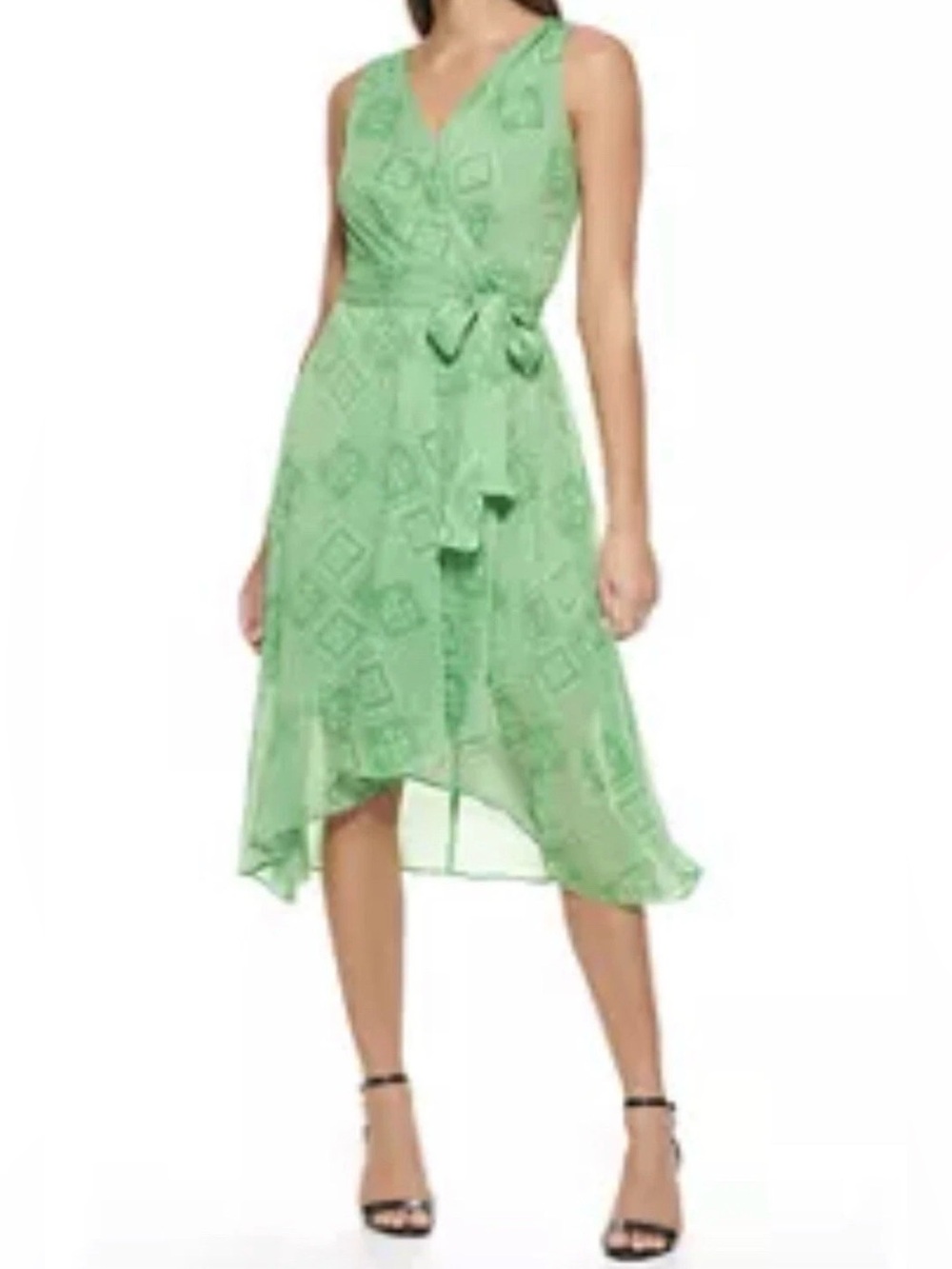 Tommy Hilfiger  Sleeveless Surplice Foulard High Low Midi Dress, Green, 6, $129